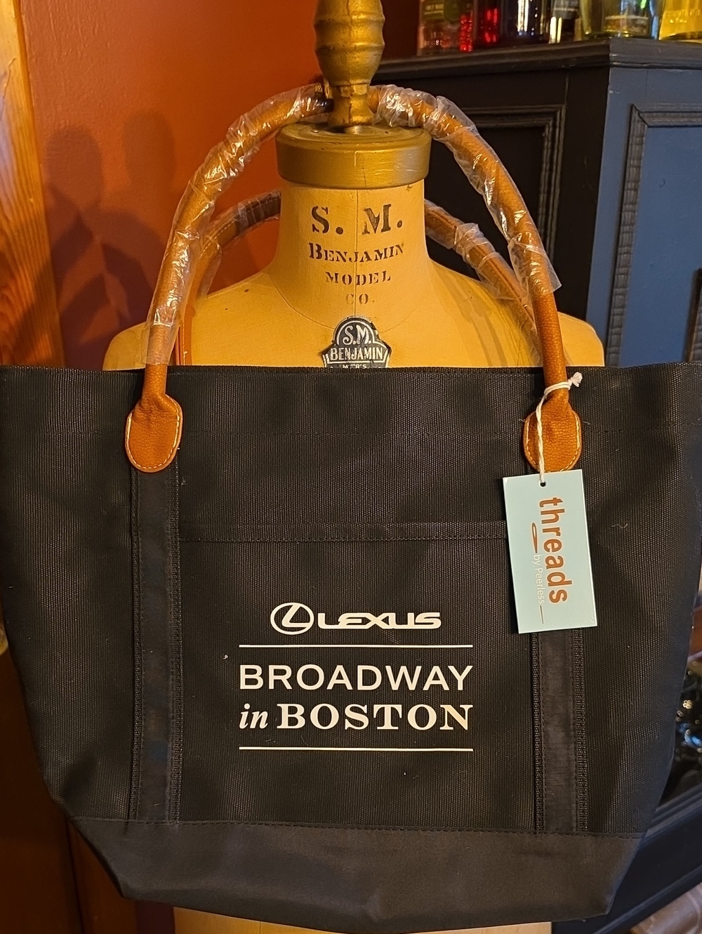 Broadway in Boston Black Tote with Brown Handles